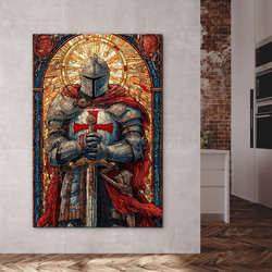 Drevený obraz - Rytier Templár vo vitrážovom štýle