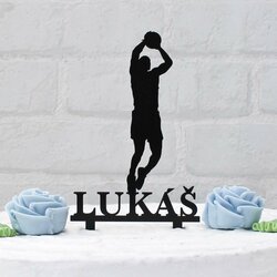 Drevený zápich na tortu s menom - Basketbalista | Čierna