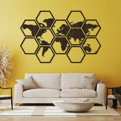 Velká nástěnná mapa světa - Hexagony (12 ks) | Wenge