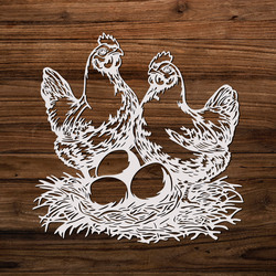Wooden picture for the farm - Chickens on eggs | White