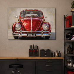 Drevený retro obraz auta - VW Beetle • 1967