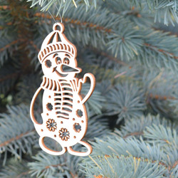 Vianočný snehuliak - Ozdoba na stromček | Topoľová preglejka