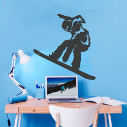 Drevená nálepka do študentskej izby - Snowboardista | Antracitovo-šedá
