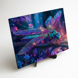 Drevený obraz - Neonová vážka