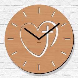 Wooden Clock for Believers - Cross in Heart | Beech