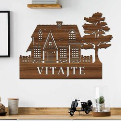 Drevená dekorácia na dvere - Vitajte  | Orech