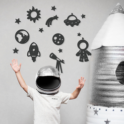 Wooden Wall Stickers - Space | Anthracite Gray