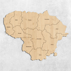Drevená mapa na stenu - Litva + Regióny | Javor