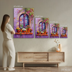 Obraz na stenu - Fialové okno s črepníkmi