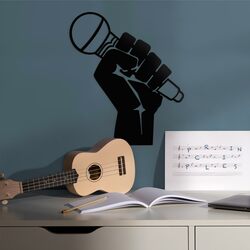 Hudobný obraz z dreva - Mikrofón | Čierna