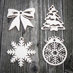 Dřevěné ozdoby na stromeček - Set 4 druhy po 5 ks (20ks) | Topolová překližka