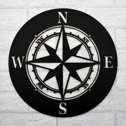Drevená dekorácia na stenu - Kompas | Čierna