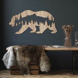 Drevená nálepka na stenu - Medveď v horách | Dub Sonoma
