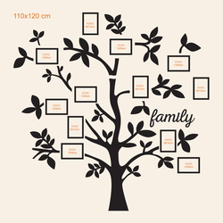 Drevený strom na stenu s fotorámikmi - Family | 110x120 cm