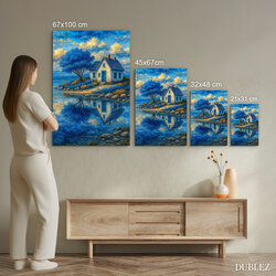 Blue wall painting - Country house by the water