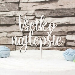 Drevený zápich do torty - Všetko najlepšie | Biela