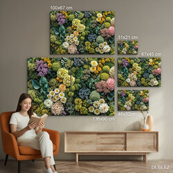 Prírodný obraz s machom a kvetmi - Kvitnúca záhrada | 136x90 cm