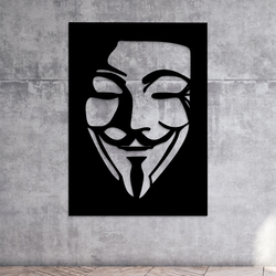 Drevený obraz masky Anonymous - V ako Vendetta | Čierna