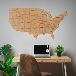 Cork Map of the USA on the Wall