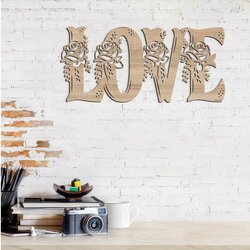 Wooden Wall Sticker - Love with Flowers | Oak Sonoma