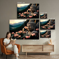 Drevený nástenný obraz - Buddha s lotosom | 136x90 cm