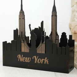 Dřevěný stojánek na pera - New York | Černá