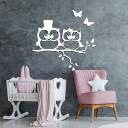 Sticker for Children&#039;s Room - Owls on a Branch | White