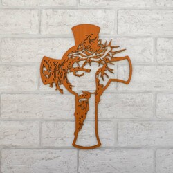 Wooden Cross on the Wall with Jesus | Cherry