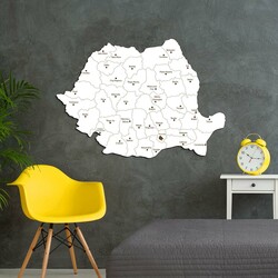 Harta României de perete din lemn | Alb