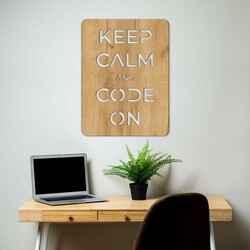 Wooden Wall Art - Keep Calm and Code On | Gold Craft Oak
