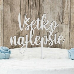 Drevený zápich do torty - Všetko najlepšie | Biela