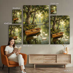 Maľovaný obraz do obývačky - Čln s kačkami