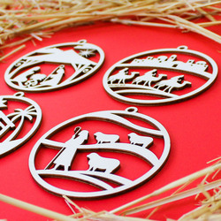 Globuri de Crăciun Betleem - Set (4 buc) | Placaj de plop natural