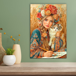 Folk image on wood - Slavic woman
