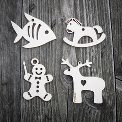 Ozdoby na stromček pre deti - Set 4 druhy po 5 ks (20ks)  | Topoľová preglejka