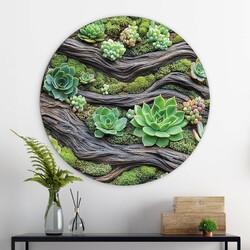 Round Wood Wall Art - Succulents
