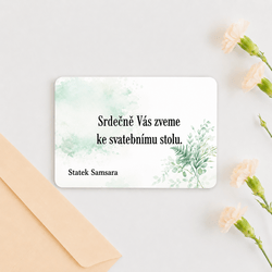 Dřevěné pozvání ke svatebnímu stolu - Akvarelové lístky