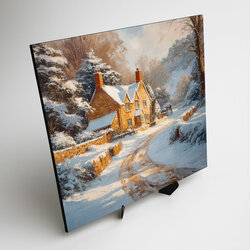 Wooden picture of winter - Snow-covered cottage