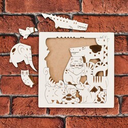 Drevené skladacie puzzle - Zvieratká džungle | Biela