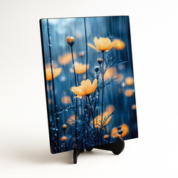 Dřevěný obraz - Žluté květy v dešti