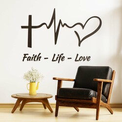 Wooden Christian Sticker - Faith, Life, Love | Wenge