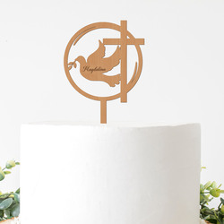 Drevený zápich na krst s menom - Holubica a kríž | Třešeň