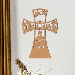 Large Wooden Cross on the Wall - Bethlehem | Beech