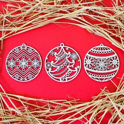 Vianočné gule - Set 3 druhy po 2 ks (6ks) | Topoľová preglejka