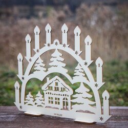 Vianočná dekorácia na parapetu - drevený svietnik | Topoľová preglejka