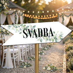 Drevená smerovacia šípka - Svadba a Eukalyptus | Biela