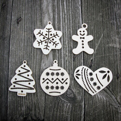 Wooden Tree Decorations - Set of 5 types, 4 pcs each (20pcs) | Poplar Plywood 