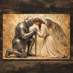 Tablou din lemn - Cavaler și înger