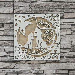 Wooden Decoration for Apartment - Cat | Oak Sonoma / White