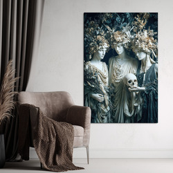 Drevený obraz antických sudičiek - Memento mori